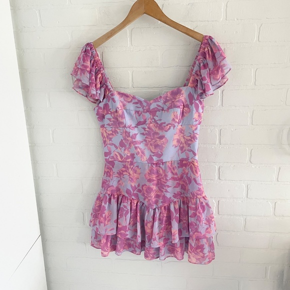 Revolve x Amanda Uprichard Combishort Mackey Midsummer Flounce Fairy Floral M - Picture 5 of 16